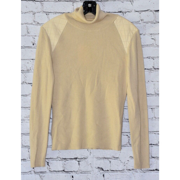 Carlisle Long Sleeve Leather Ribbed Wool Cashmere Blend Turtleneck Size Medium - Picture 1 of 6